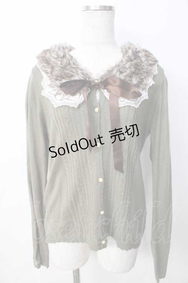 画像1: axes femme / 袖刺繍ファーティペ付きカーディガン  グリーン Y-25-09-22-060-AX-TO-SZ-ZY (1)