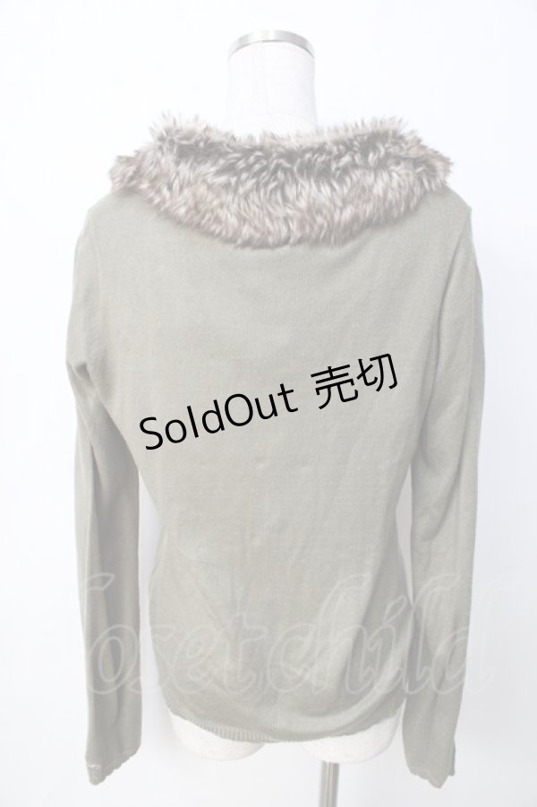 画像2: axes femme / 袖刺繍ファーティペ付きカーディガン  グリーン Y-25-09-22-060-AX-TO-SZ-ZY (2)