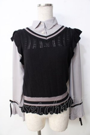 画像: axes femme POETIQUE / ニットベスト付きブラウス M グレー×黒 Y-25-09-22-064-AX-TO-SZ-ZY