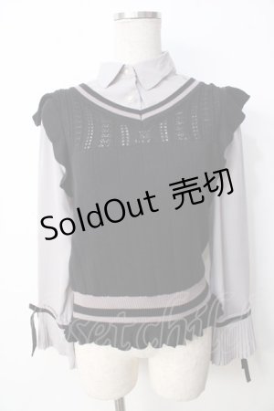 画像: axes femme POETIQUE / ニットベスト付きブラウス M グレー×黒 Y-25-09-22-064-AX-TO-SZ-ZY