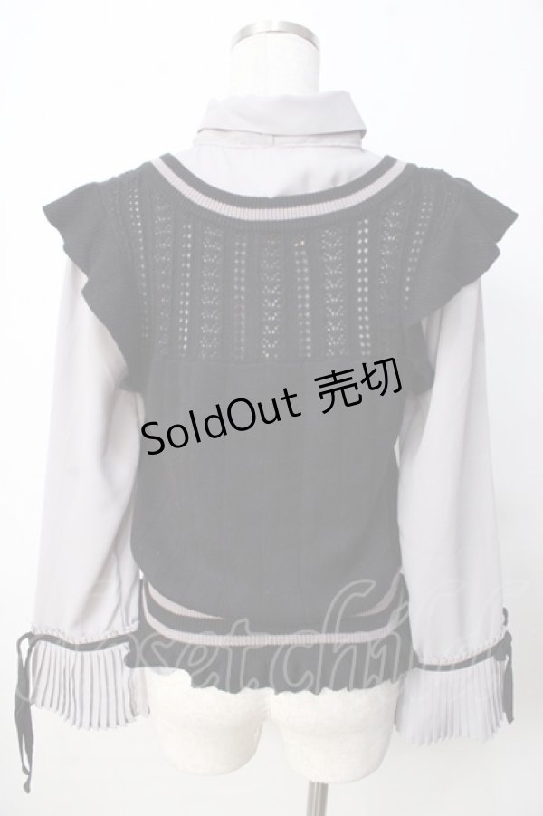 画像2: axes femme POETIQUE / ニットベスト付きブラウス M グレー×黒 Y-25-09-22-064-AX-TO-SZ-ZY (2)