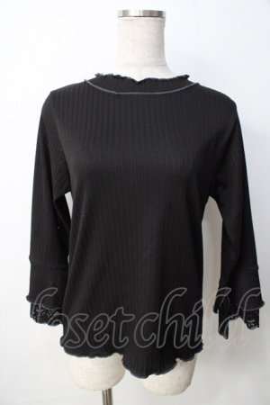 画像: axes femme / レース重ね袖メローリブプルオーバー F 黒 Y-25-09-22-065-AX-TO-SZ-ZY