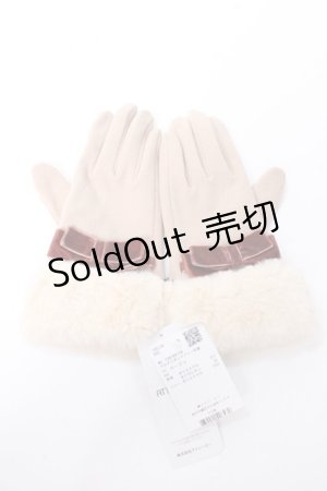 画像: axes femme / ベロアリボン×ファー手袋  ベージュ Y-25-09-22-014-AX-ZA-SZ-ZY