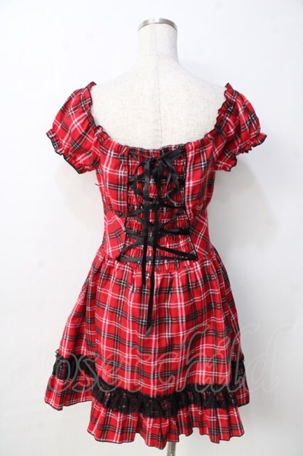 画像2: TRALALA / ラメチェックオフショルワンピース 0 アカ Y-25-09-22-095-LO-OP-SZ-ZT182 (2)