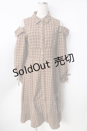 画像: axes femme / ボリューム袖チェックワンピース F 茶 Y-25-09-22-108-AX-OP-SZ-ZI