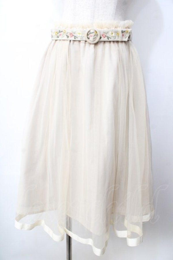 画像1: Fi.n.t / フラワー刺繍ベルトチュールスカート  生成り Y-25-09-22-134-CA-PA-SZ-ZT195 (1)