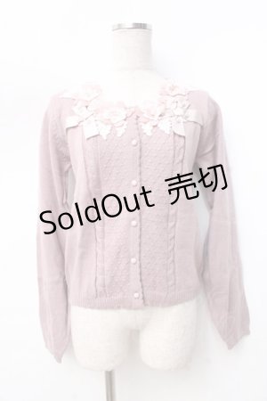 画像: axes femme / フラワーモチーフ使いカーディガン  ピンク Y-25-09-25-038-AX-TO-SZ-ZY