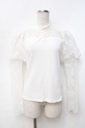 画像: evelyn / レースパフスリーブカットソー  白 Y-25-09-25-043-LO-TO-SZ-ZT0930A