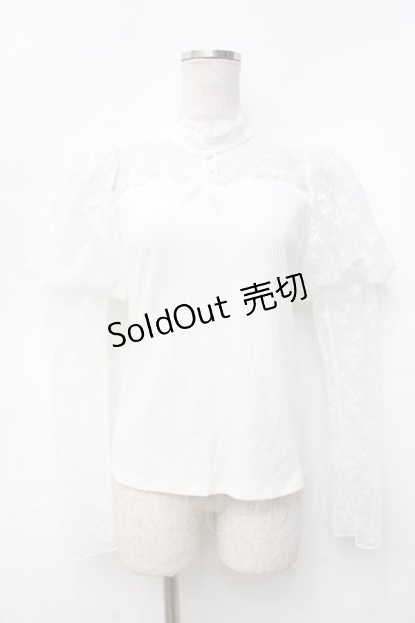 画像1: evelyn / レースパフスリーブカットソー  白 Y-25-09-25-043-LO-TO-SZ-ZT285 (1)