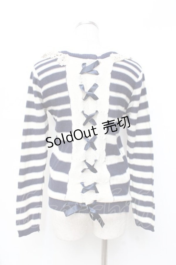 画像2: axes femme / 透かしボーダーニット M 紺 Y-25-09-25-053-AX-TO-SZ-ZI (2)