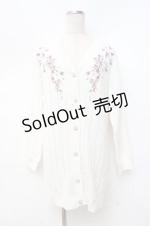 画像: axes femme / 桜刺繍ロングニットカーデ  白 Y-25-09-25-057-AX-TO-SZ-ZT022