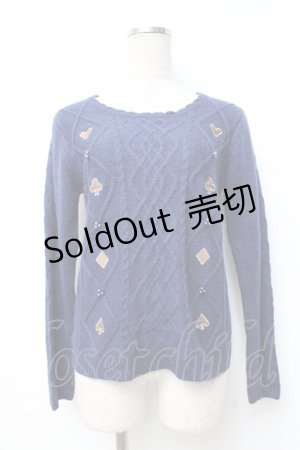 画像: axes femme / トランプアイコン刺繍ファーカラーニット M 紺 Y-25-09-25-060-AX-TO-SZ-ZI