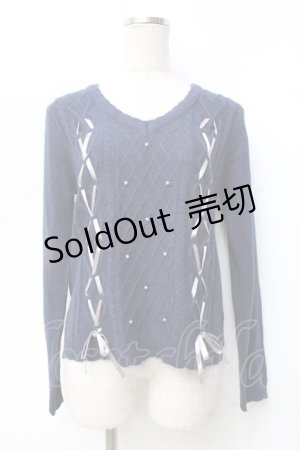 画像: axes femme / レースアップVネックニット M 紺 Y-25-09-25-070-AX-TO-SZ-ZI