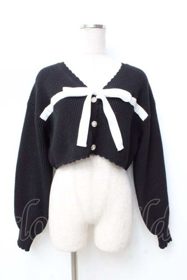 画像1: axes femme POETIQUE / リボンデザインショートカーディガン M 黒 Y-25-09-25-074-AX-TO-SZ-ZI (1)