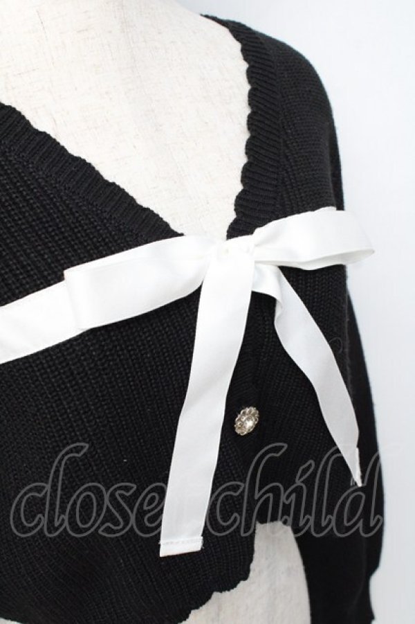 画像3: axes femme POETIQUE / リボンデザインショートカーディガン M 黒 Y-25-09-25-074-AX-TO-SZ-ZI (3)