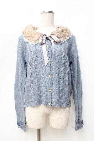 画像: axes femme / ファー付ケーブル編カーディガン M サックス Y-25-09-25-075-AX-TO-SZ-ZI