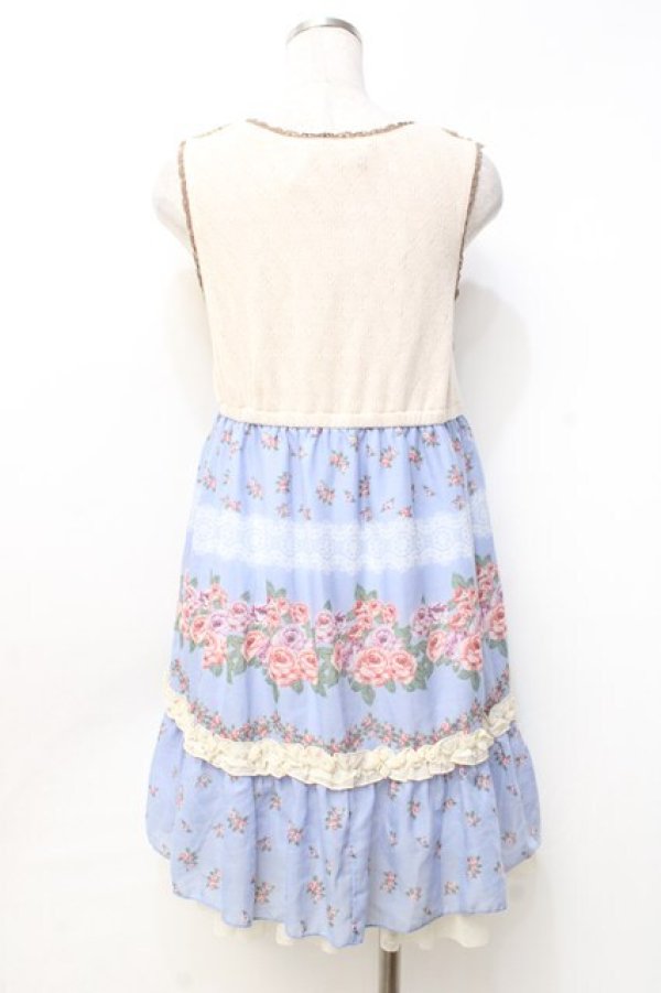 画像3: axes femme / カギ針ニット使いパネル柄ワンピース M サックス Y-25-09-25-082-AX-OP-SZ-ZT009 (3)