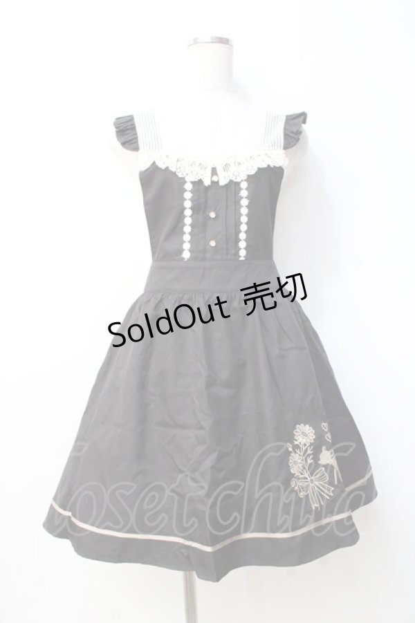 画像1: axes femme / バンビ刺繍ジャンパースカート  黒 Y-25-09-25-101-AX-OP-SZ-ZY (1)