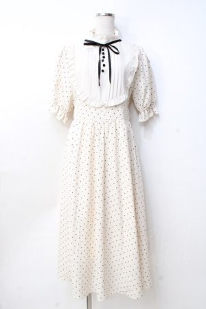 画像: m petit by misako / 梨地水玉切り替えワンピース  生成り Y-25-09-25-110-LO-OP-SZ-ZT309