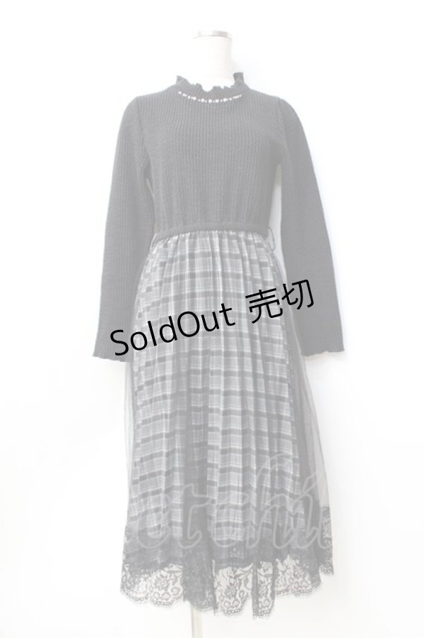 画像1: axes femme / チェック切替ドッキングワンピース M 黒 Y-25-09-25-115-AX-OP-SZ-ZY (1)