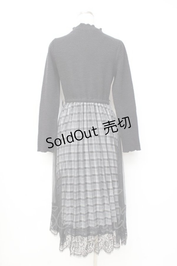 画像2: axes femme / チェック切替ドッキングワンピース M 黒 Y-25-09-25-115-AX-OP-SZ-ZY (2)