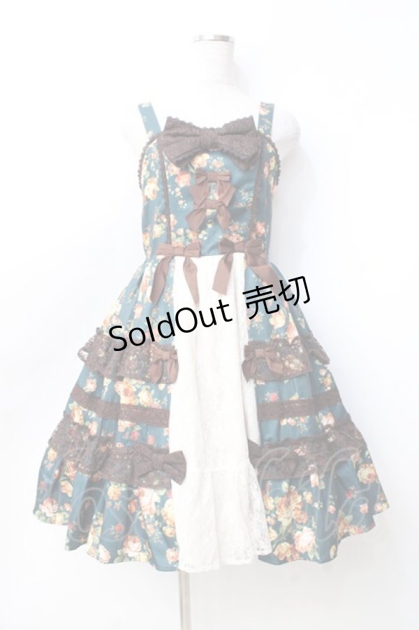 画像1: axes femme kawaii / アンティークローズ柄ジャンパースカート  グリーン Y-25-09-25-119-AX-OP-SZ-ZI (1)