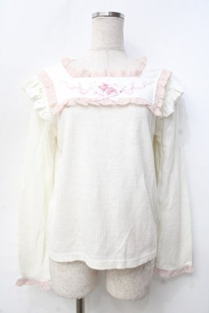 画像: LIZ LISA / ローズ刺繍リブトップス 0 オフ×ピンク Y-25-09-25-122-LO-TO-SZ-ZI