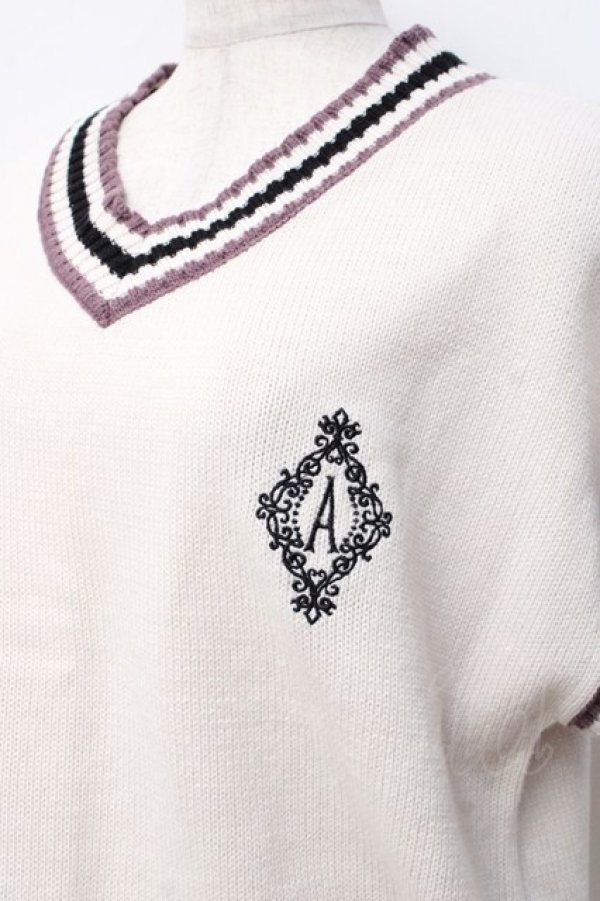 画像3: axes femme / 刺繍入カレッジ風ニットベスト  生成り Y-25-09-25-022-AX-TO-SZ-ZI (3)