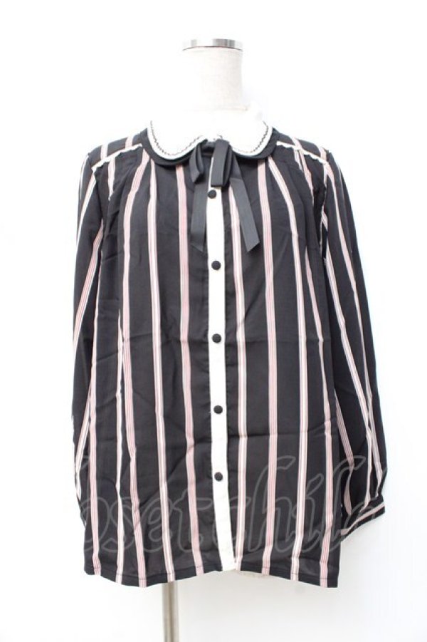 画像1: axes femme POETIQUE / ストライプブラウス  黒 Y-25-09-25-032-AX-BL-SZ-ZI (1)