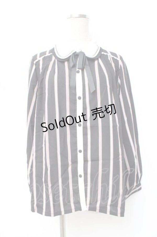 画像1: 【SALE】axes femme POETIQUE / ストライプブラウス  黒 Y-25-09-25-032-AX-BL-SZ-ZT157 (1)