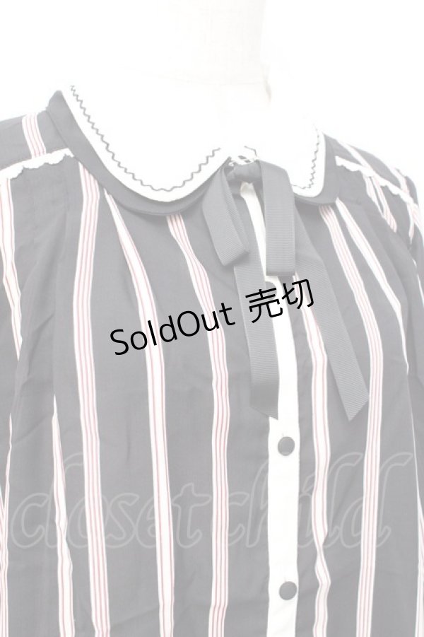 画像3: 【SALE】axes femme POETIQUE / ストライプブラウス  黒 Y-25-09-25-032-AX-BL-SZ-ZT157 (3)