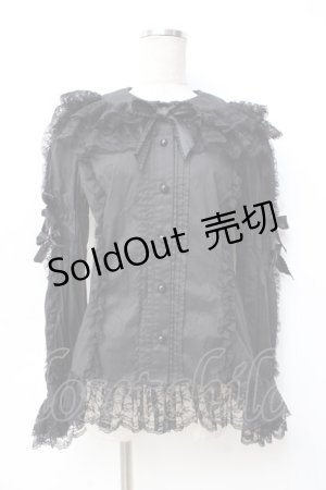 画像: metamorphose / リボンブローチ付レースブラウス L 黒 Y-25-09-29-082-ME-BL-SZ-ZY
