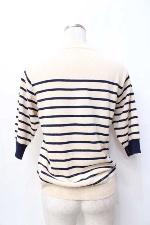 画像2: F i.n.t / ヴィンテージボーダー5分袖ニットプルオーバー F ベージュ×ネイビー Y-25-09-29-083-CA-TO-SZ-ZY (2)