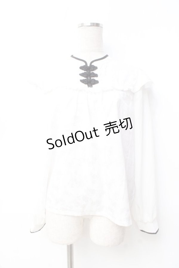 画像1: axes femme / チャイナ釦ジャカードブラウス  白 Y-25-09-29-087-AX-BL-SZ-ZI (1)