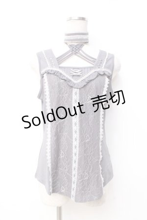 画像: Ozz oneste / チョーカー風タンクトップ  グレー Y-25-09-29-094-OO-TO-AS-ZY