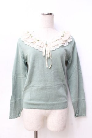 画像: axes femme / シフォンフリルカラーニット  グリーン Y-25-09-29-114-AX-TO-SZ-ZY