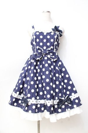 画像: Angelic Pretty / ポルカドットジャンパースカート  紺 Y-25-09-29-126-AP-OP-SZ-ZY