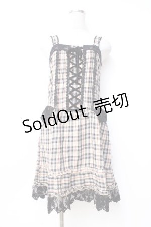 画像: axes femme / チェック柄切り替えシャーリングキャミワンピース  ベージュ Y-25-09-29-130-AX-OP-SZ-ZY