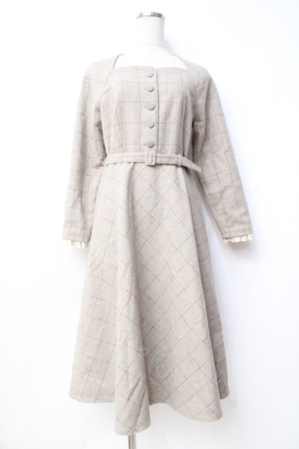 画像1: an another angelus / スイートハートネックラインチェックワンピース F ベージュ Y-25-09-29-144-CA-OP-SZ-ZY (1)