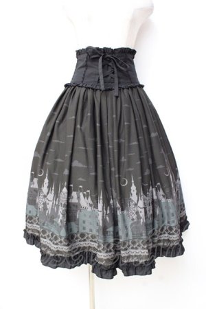 画像: axes femme POETIQUE / ダークメルヘン柄ミディスカート  グリーン Y-25-09-29-150-AX-SK-SZ-ZY