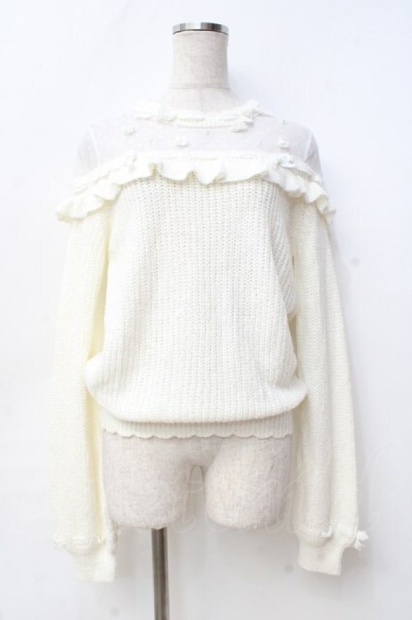 画像1: LIZ LISA / リボン通しフラワーニットトップス 0 オフ白 Y-25-09-29-186-LO-TO-SZ-ZI (1)