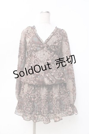 画像: LIZ LISA / パッチワーク柄チェックシフォンワンピース 0 ブラウン Y-25-09-29-193-LO-OP-SZ-ZI