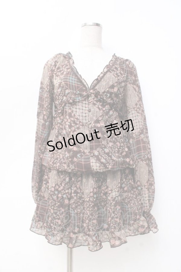 画像1: LIZ LISA / パッチワーク柄チェックシフォンワンピース 0 ブラウン Y-25-09-29-193-LO-OP-SZ-ZI (1)