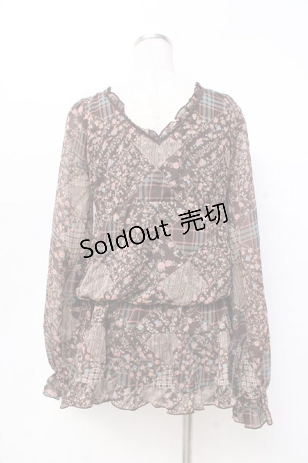 画像2: LIZ LISA / パッチワーク柄チェックシフォンワンピース 0 ブラウン Y-25-09-29-193-LO-OP-SZ-ZI (2)