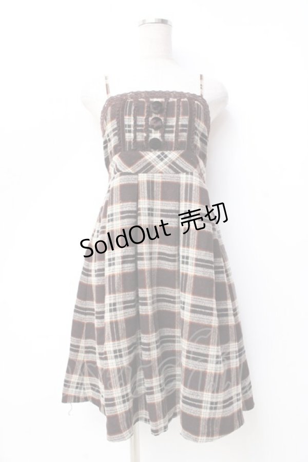 画像1: LIZ LISA / チェック柄ウールキャミワンピース 0 ブラウン Y-25-09-29-201-LO-OP-SZ-ZY (1)