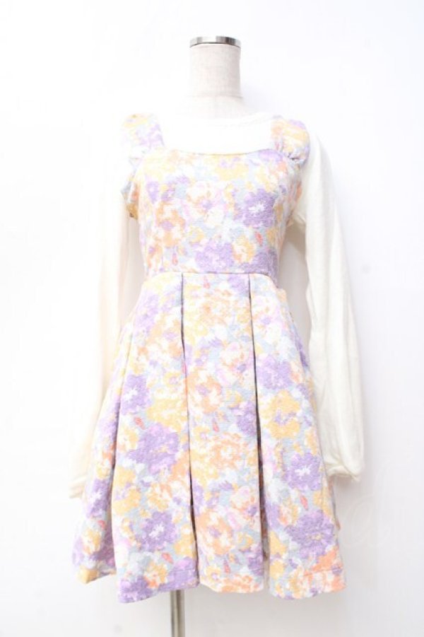 画像1: LIZ LISA / ニットドッキングフラワープリントワンピース 0 ブルーグレー Y-25-09-29-208-LO-OP-SZ-ZI (1)