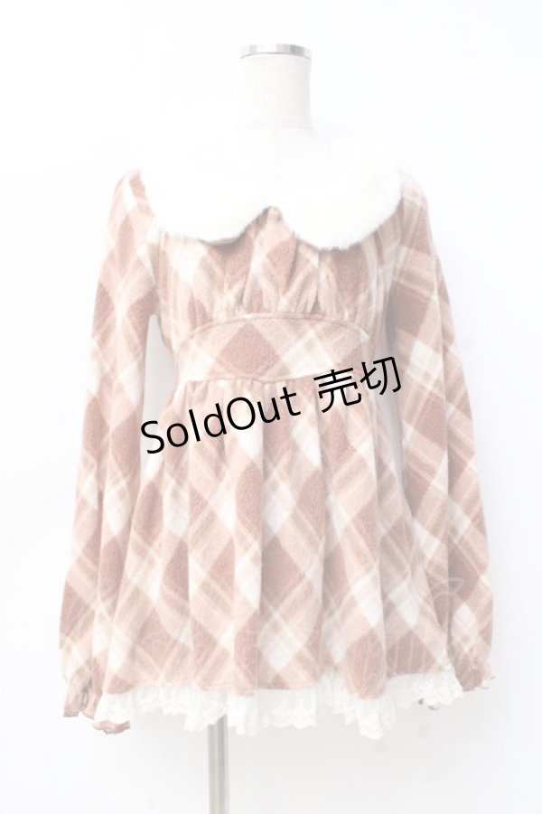 画像1: LIZ LISA / 衿ファーチェック柄起毛ワンピース 0 ブラウン Y-25-09-29-240-LO-OP-SZ-ZY (1)