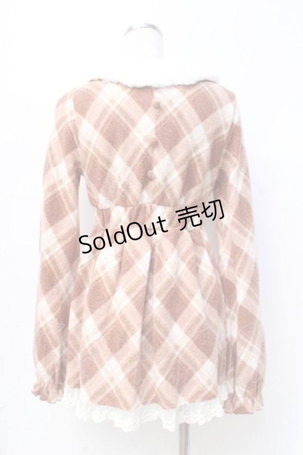 画像2: LIZ LISA / 衿ファーチェック柄起毛ワンピース 0 ブラウン Y-25-09-29-240-LO-OP-SZ-ZY (2)