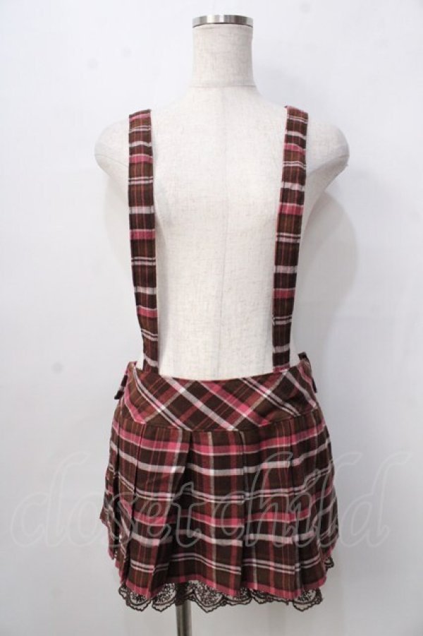 画像1: LIZ LISA / チェック柄吊りスカート 0 ブラウン Y-25-09-29-242-LO-SK-SZ-ZI (1)