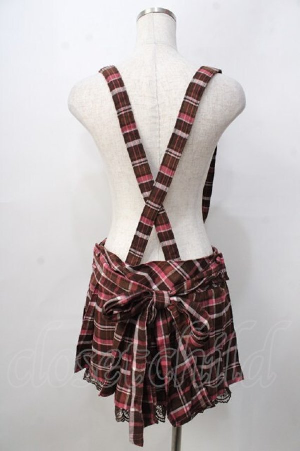 画像2: LIZ LISA / チェック柄吊りスカート 0 ブラウン Y-25-09-29-242-LO-SK-SZ-ZI (2)